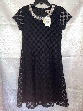 Speechless Black Polka Lace Midi Dress with Jeweled Neckline